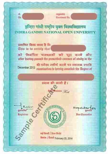 IGNOU Sample Certificate