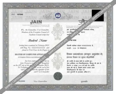Jain Online Degree Sample Certificate - DoctoratePath