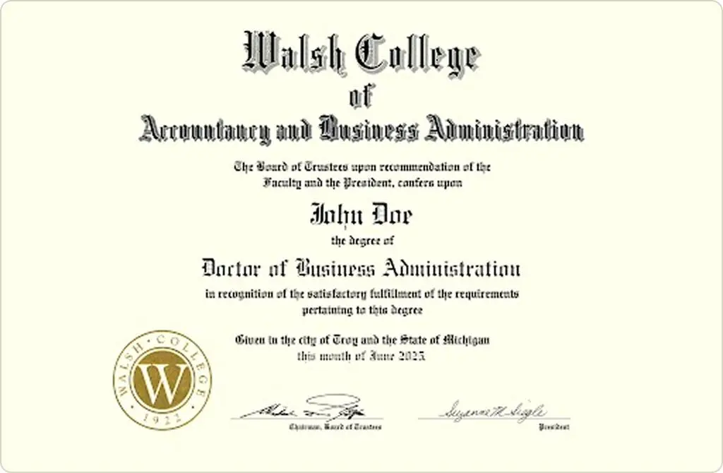 Walsh College Sample certificate